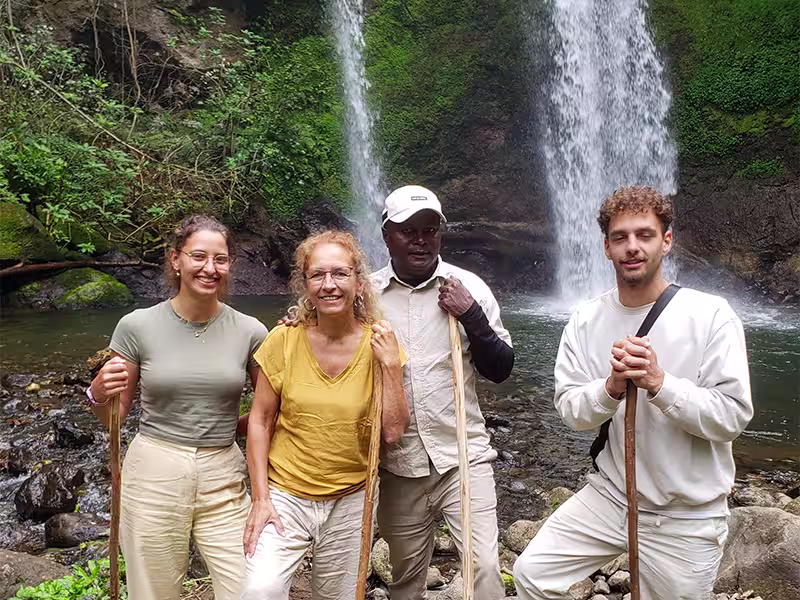 Walking trail through Bangata village leading to waterfall